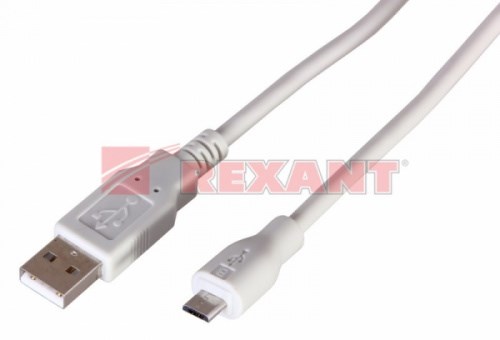 Шнур USB A(штекер) -  Micro USB A(штекер) 5 мм Rexant, белый, 3 м 18-1166 REXANT REXANT - фото 576024