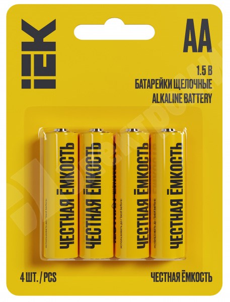 Батарейка алкалиновая AA (R6;LR6;FR6) 1,5V (4 шт.) IEK (ИЭК) XRSABT-LR06-OP-L04 - фото 576131