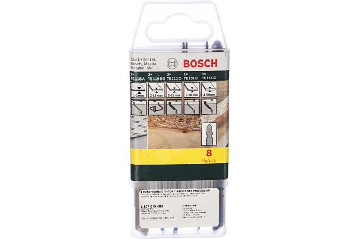 Набор пилок для лобзика  8шт для древесины, металла, пластика 2607019458 Bosch Bosch XRS2607019458 - фото 577005