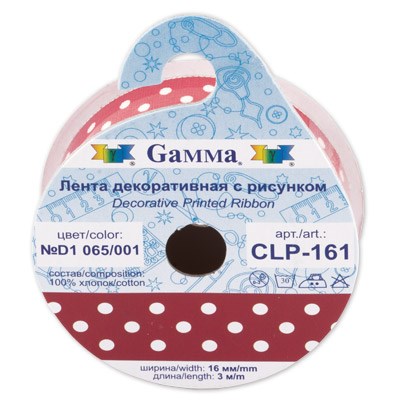 "Gamma" хлопковая лента с рис. CLP-161 ФАСОВКА 16 мм 5/8 " 5 х 3 м - фото 615097