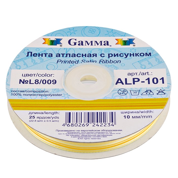 Лента атласная 10 мм ( 3/8 ") "Gamma" ALP-101 с рисунком 22.8 м ± 0.5 м - фото 618353