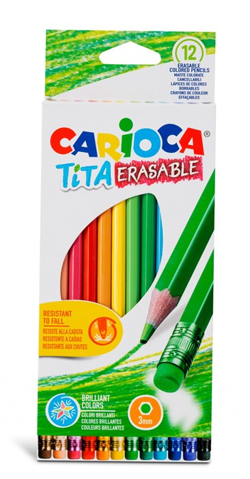 "Carioca" "Tita Erasable" Карандаши цветные пластиковые заточенный 12 цв. 42897 с ластиком XG78103441674 - фото 679817