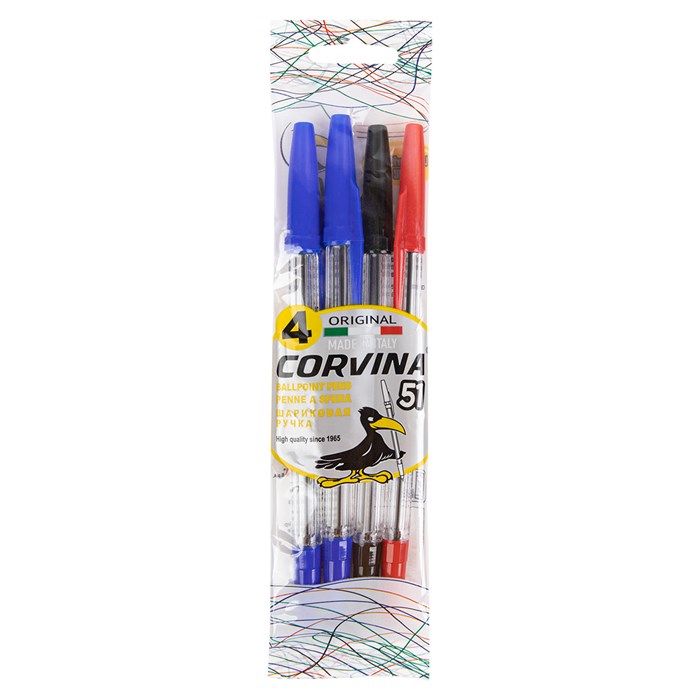 "Corvina" Ручка шариковая 51 Classic Flowpack 1 мм 4 шт. 40226 цвет чернил: ассорти - фото 680117