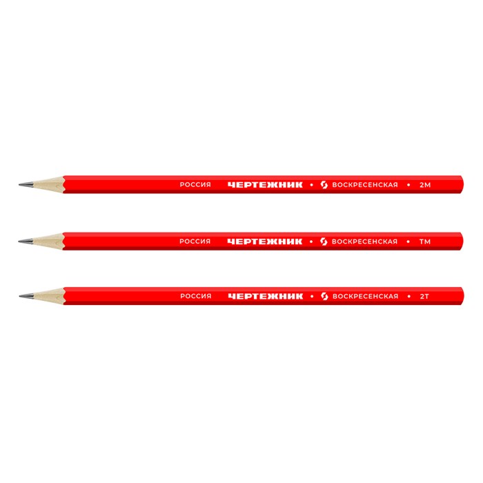 "ВКФ" "Чертежник" 3B-1000 Набор графитных карандашей заточенный ассорти 16 х 3 шт. 2Т, ТМ, 2М - фото 682757