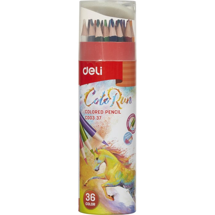 Карандаши цветные Deli EC00337 ColoRun 3-гран. 36цв/наб. точилка карт.тубус 1791520 - фото 719282