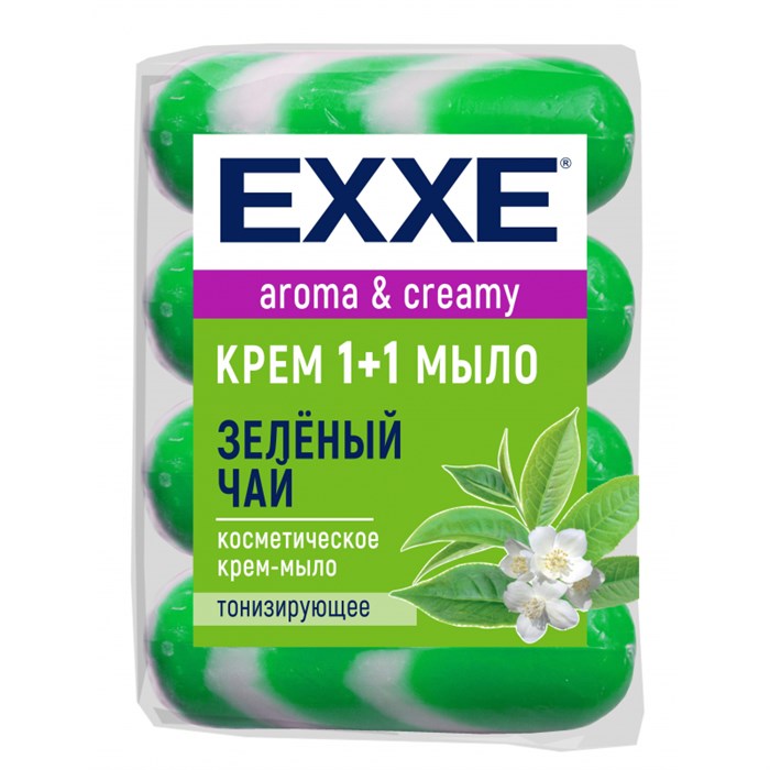 Мыло туалетное крем EXXE 1+1 Зеленый чай 90гр зеленое полосатое экопак 4ш/у 1486873 - фото 726388