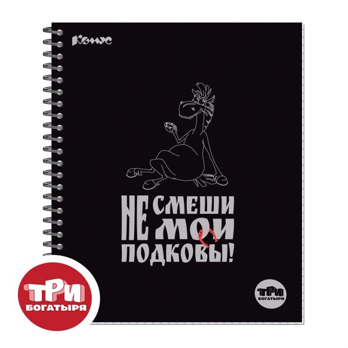 Тетрадь общая Комус Три богатыря, А5, 80л, клетка, спираль, ВБ-лак 1878474 - фото 734370