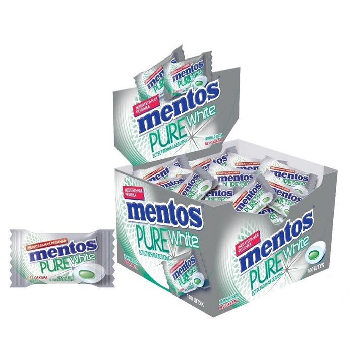 Жевательная резинка Mentos Mentos Pure White Нежная мята, 100 шт/уп 1147512 - фото 739615