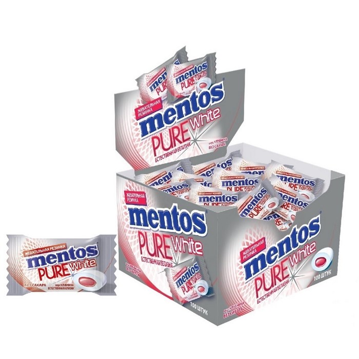 Жевательная резинка Mentos Mentos Pure White Клубника, 100 шт/уп - фото 739618
