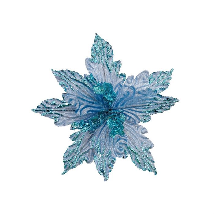 Украшение новогоднее елочное Голубой цветок, на клипсе 24x24x24см 88840 - фото 747757