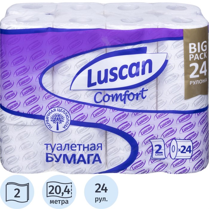 Бумага туалетная Luscan Comfort 2сл бел 100%цел втул 20,04м 167л 24шт/уп 1574572 - фото 750628