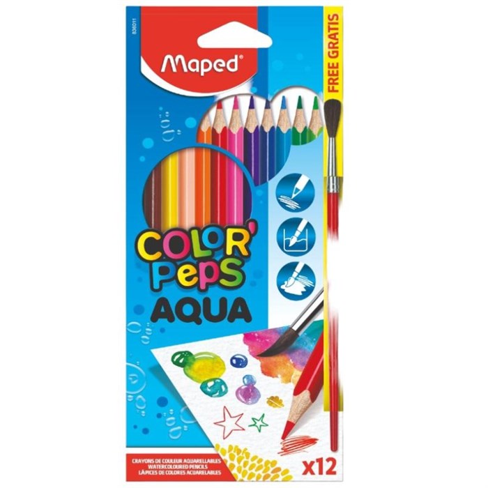 Карандаши цветные акварельные Maped COLOR'PEPS AQUA,3хгр+кисточ,12цв,836011 330891 - фото 751791