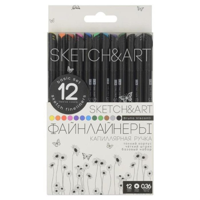 Набор линеров для скетчинга SKETCH&ART BLACK EDITION 0,36мм 12цв 36-0017 1627206 - фото 755911