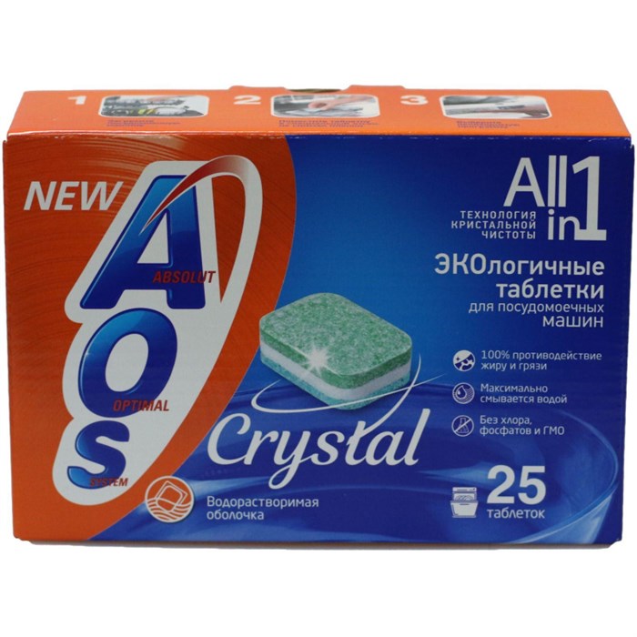 Таблетки для посудомоечных машин АПМ AOS Crystal 25шт/уп 1560814 - фото 767339