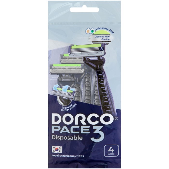 Бритва одноразовая Dorco PACE3 3 лезв увл полос 4шт/уп TRС 200BL-4P 1546548 - фото 771383