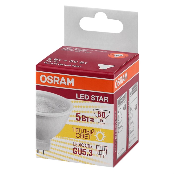 Лампа светодиодная OSRAM LSMR1650110 5W/830 230V GU5.3 4058075481169 1359247 - фото 774473