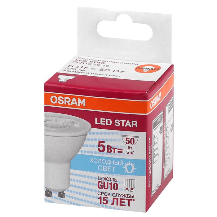 Лампа светодиодная OSRAM LSPAR165036 5W/840 230V GU10 4058075403406 1359244 - фото 774500