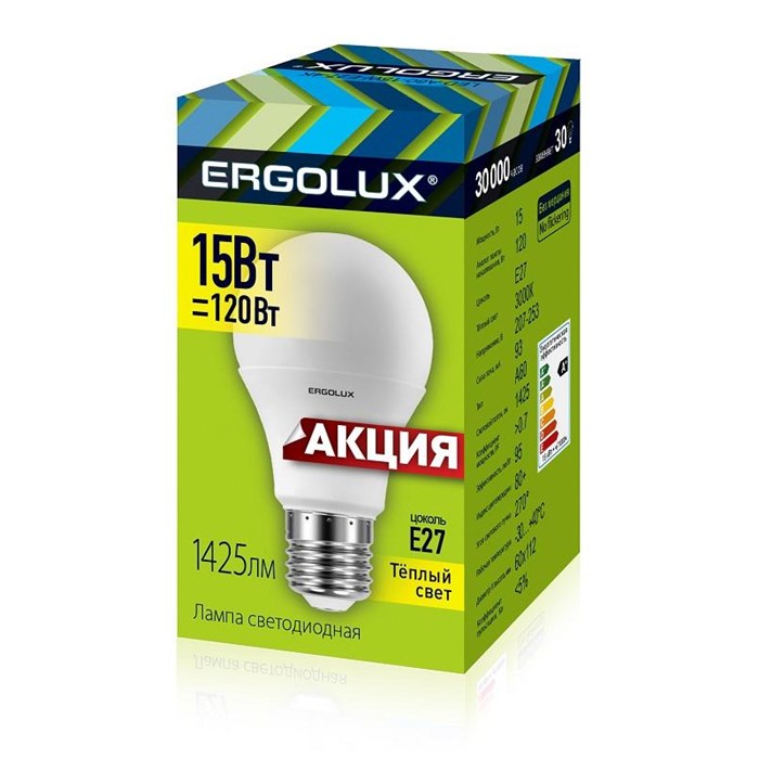 Лампа светодиодная Ergolux LED-A60-15W-E27-3K ЛОН 1450992 - фото 774579