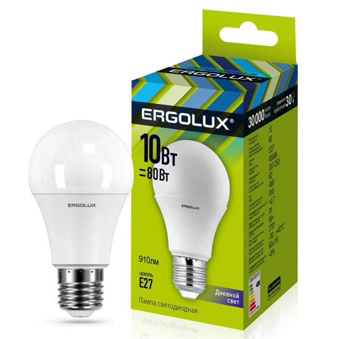 Лампа светодиодная Ergolux LED-A60-10W-E27-6500K Л 1063382 - фото 774617