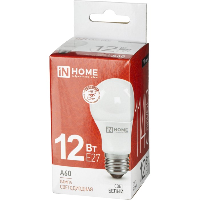 Лампа светодиодная LED-A60-VC 12Вт 230В Е27 4000К 1140 Лм IN HOME 1689470 - фото 775381