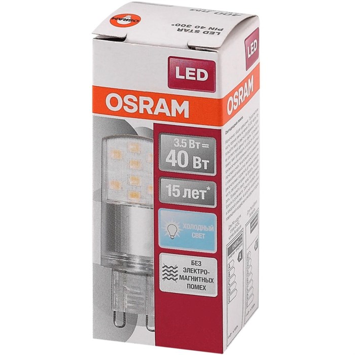 Лампа светодиодная OSRAM LEDSPIN40 CL 3,5W/840 230V G9 FS1 1895005 - фото 775899