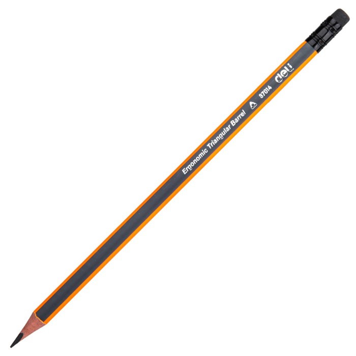 Карандаш чернографитный Deli HB 3-гранный, с ластиком, ,оранж/серый E37014 - фото 783909