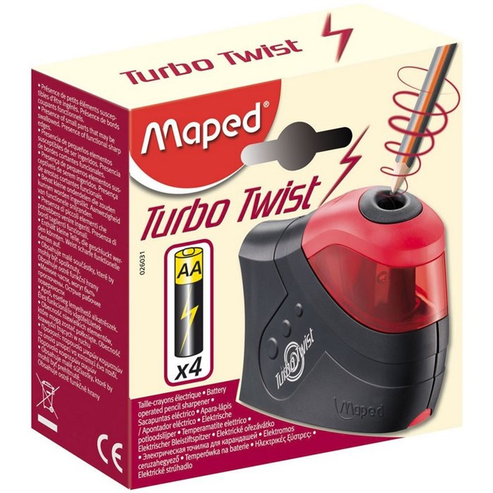 Точилка Maped TURBO TWIST электрич,с контейнером,1 отв,черно-красный,26031 263535 - фото 785848