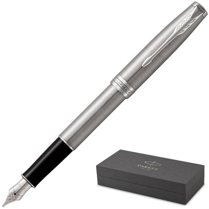 Ручка перьевая PARKER SONNET STAINLESS STEEL СT 2 черных картрид 1931509 691209 - фото 786299