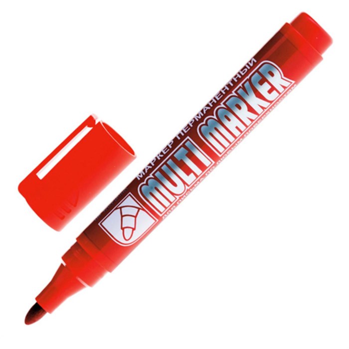 Маркер перманентный Crown Multi Marker 3-5 мм красный - фото 790139