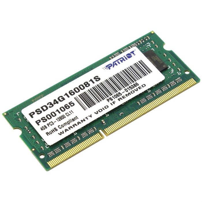 Модуль памяти Patriot DDR3 SO-DIMM 4Gb 1600МГц CL11 (PSD34G160081S) RTL 1469508 - фото 800851