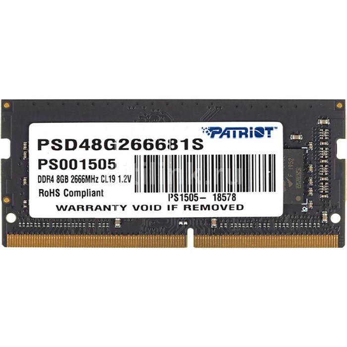 Модуль памяти Patriot SL DDR4 SO-DIMM 8Gb 2666МГц CL19(PSD48G266681S) - фото 801631