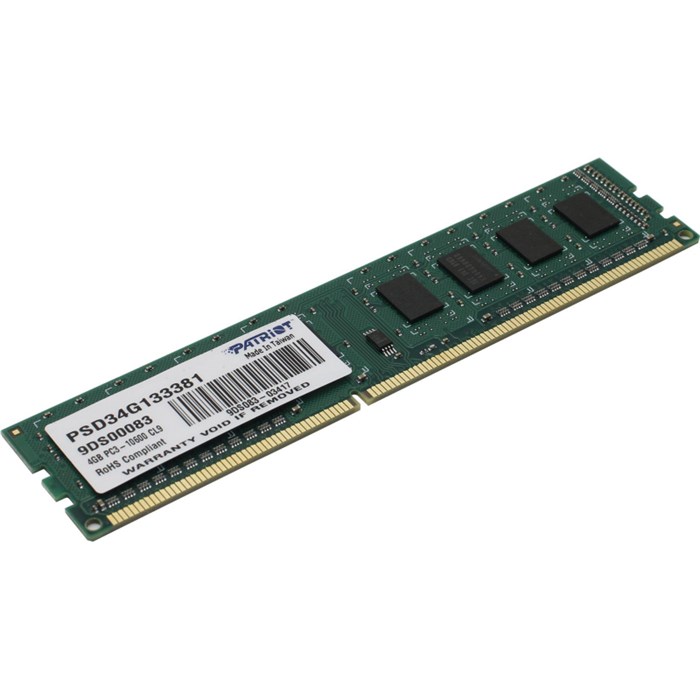 Модуль памяти Patriot DDR3 DIMM 4Gb 1333Мгц  1,5V (PSD34G133381) 1846514 - фото 801746