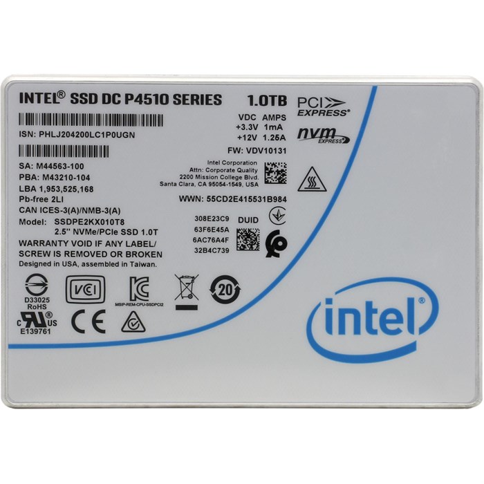 SSD накопитель Intel DC-P4510 (SSDPE2KX010T807) 1000GB/U.2/2.5/PCI-E 1940705 - фото 801965