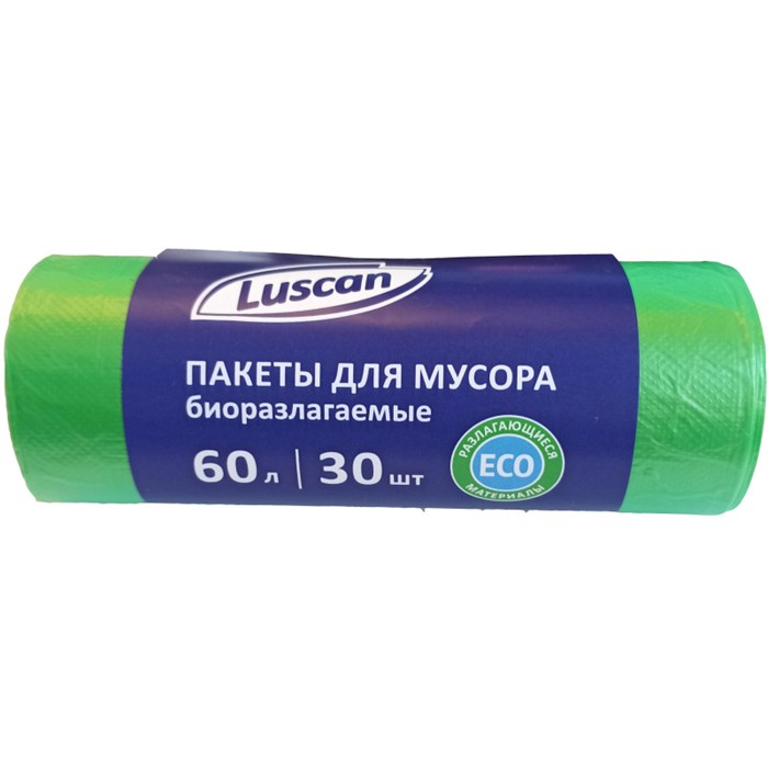 Мешки для мусора ПНД 60л 12мкм 30шт/рул зеленые 58x68см Luscan Bio 1541736 - фото 829605