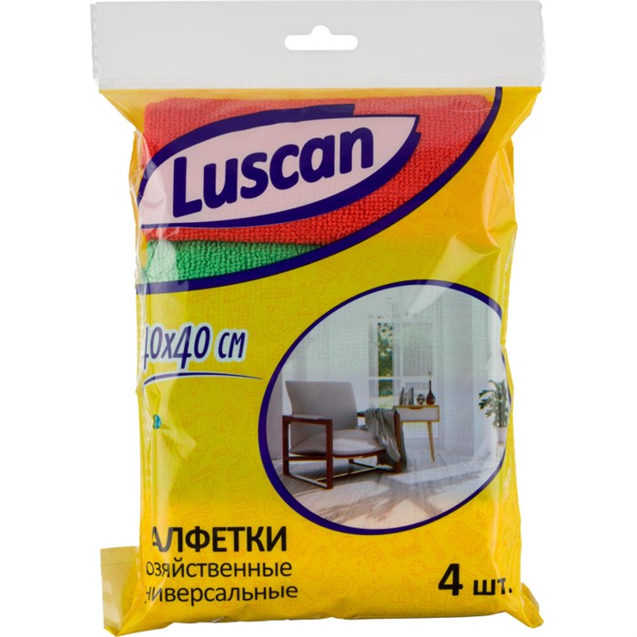 Салфетки хозяйственные Luscan из микрофибры универс 220г/м2 40х40см 4шт/уп 1604401 - фото 833366