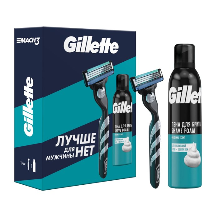 Подарочный набор  GILLETTE MACH3 бритва с 1 кас, пена д/бр чувст.Алоэ 200мл 1867617 - фото 833956