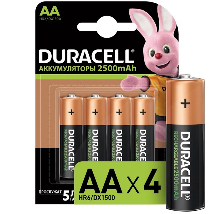 Аккумулятор DURACELL АА/HR6/4BL 2500mAh предзаряженные 430997 - фото 838535