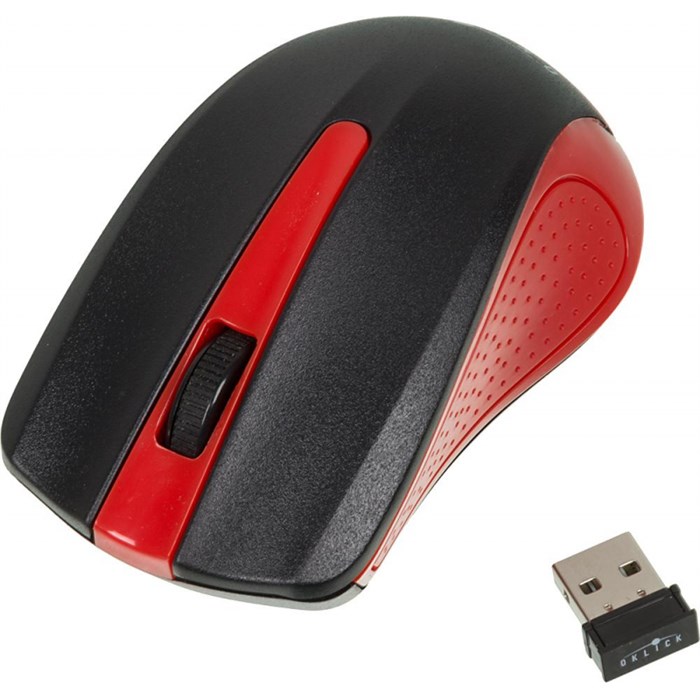 Мышь компьютерная Oklick 485MW черный/красный опт (1200dpi) беспр USB 2but - фото 839279