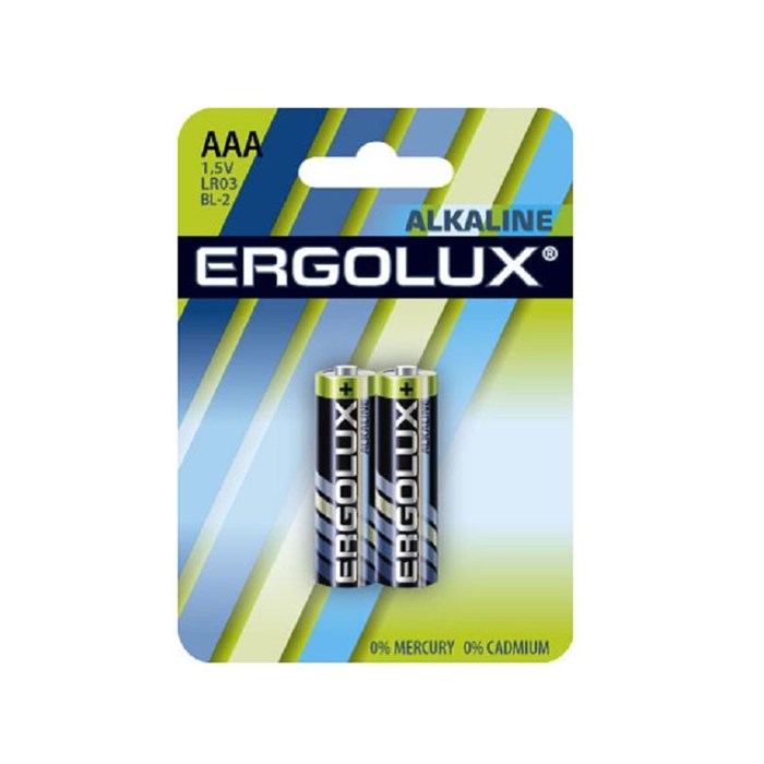 Батарейка Ergolux AAA/LR 03 Alkaline BL-2 (LR 03 BL-2, 1.5В)(2 шт в уп.) 1568795 - фото 839492