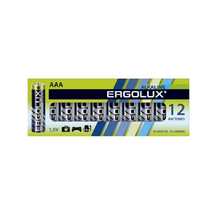 Батарейка Ergolux AAA/LR 03 Alkaline BP-12 (LR 03 BP-12, 1.5В)(12 шт в уп.) 1568796 - фото 839494