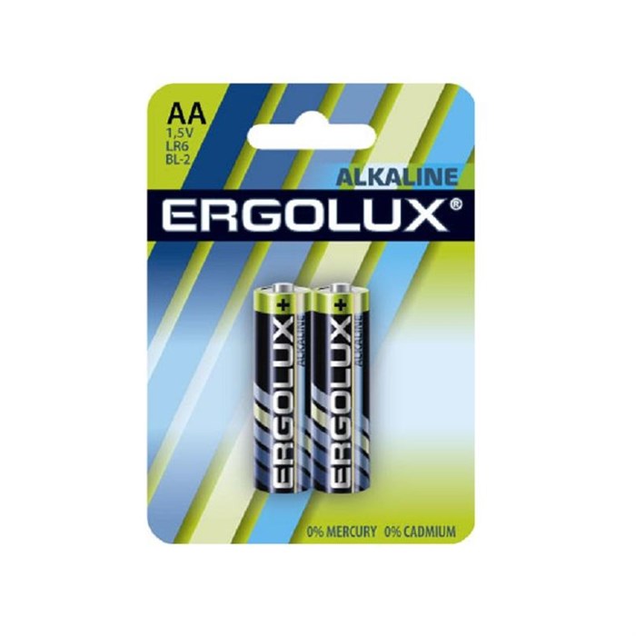 Батарейка Ergolux AA/LR 6 Alkaline BL-2 (LR 6 BL-2, 1.5В)(2 шт в уп.) 1568799 - фото 839501