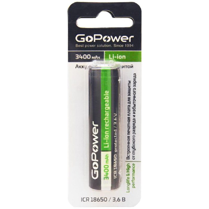 Аккумулятор Li-ion GoPower 18650 BL1 3.6V 3400mAh с защ выс/кон 1674246 - фото 840057