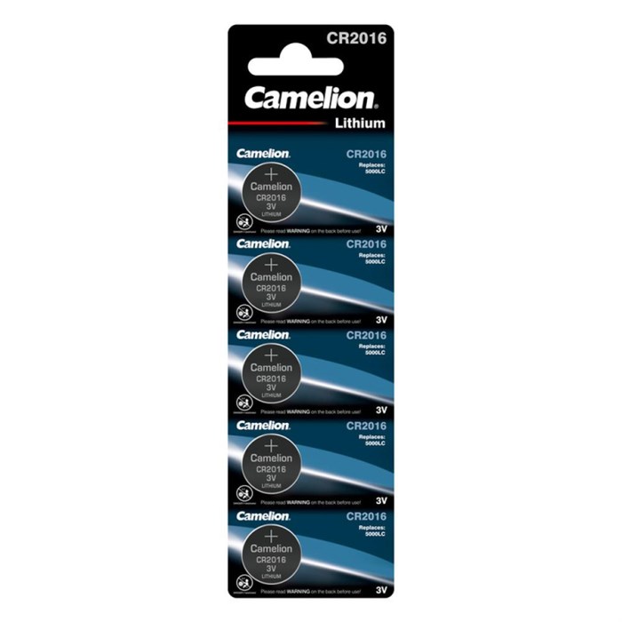 Батарейка Camelion CR2016 BL-5 (CR2016-BP5, литиевая,3V), 5шт/уп - фото 840719
