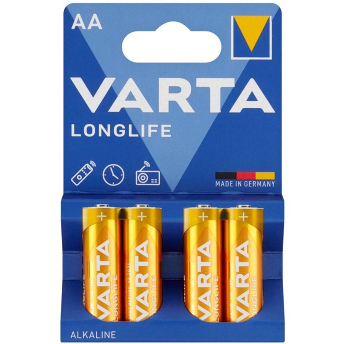 Батарейка Varta LONGLIFE LR6 AA 4шт/бл Alkaline 1.5V (4106) (4106101414) 1931786 - фото 841337