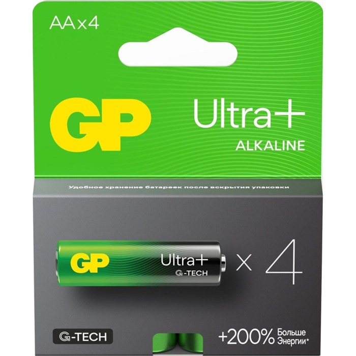 Батарейка GP Ultra+ Alkaline LR6 (АА), 4шт/уп (15AUPA21-2CRSB4) 1969582 - фото 841441