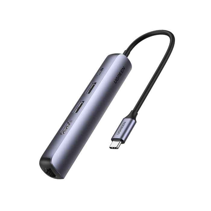 Разветвитель USB Ugreen CM418 (10919) USB-C to 2xUSB 3.0+HDMI+RJ45+PD Сереб 1796204 - фото 843205