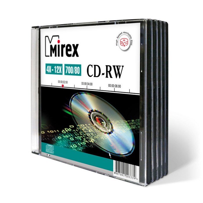 Носители информации CD-RW, 4x-12x, Mirex, Slim/5, UL121002A8F 838854 - фото 845307