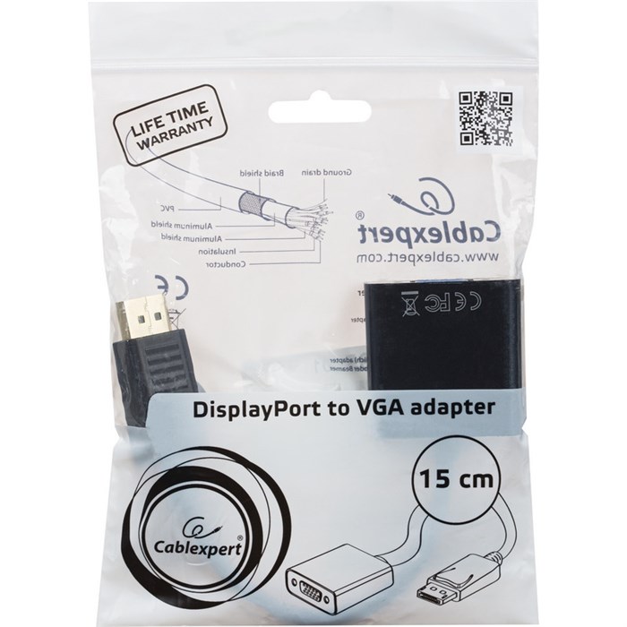 Переходник DisplayPort - VGA, М/F, 0.15 м, v1.1a, Cablexpert, A-DPM-VGAF-02 988946 - фото 845451