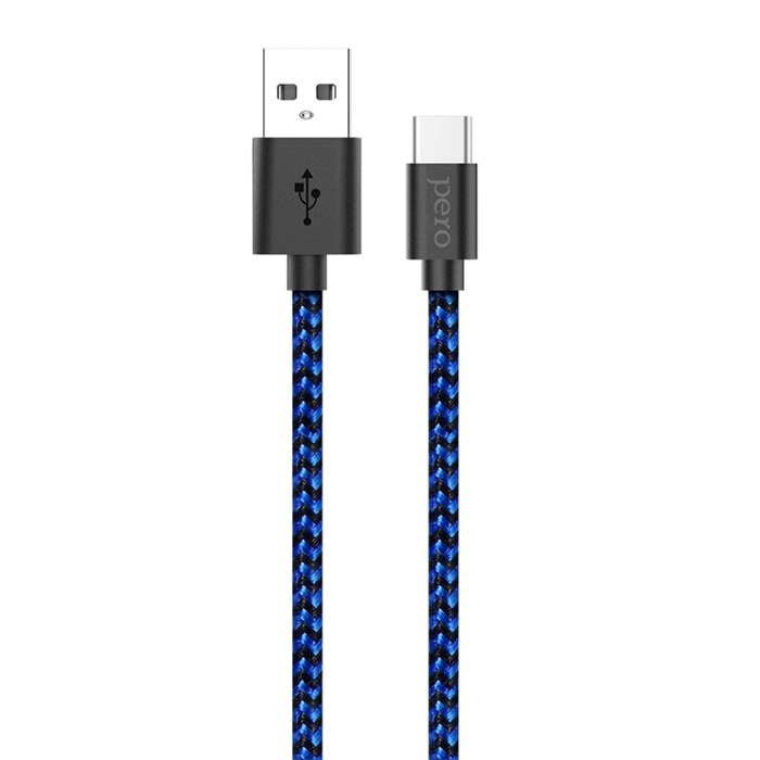 Кабель USB PERO DC-04 Type-C, 3А, 2м, Blue-black (Fast Charge) - фото 846352