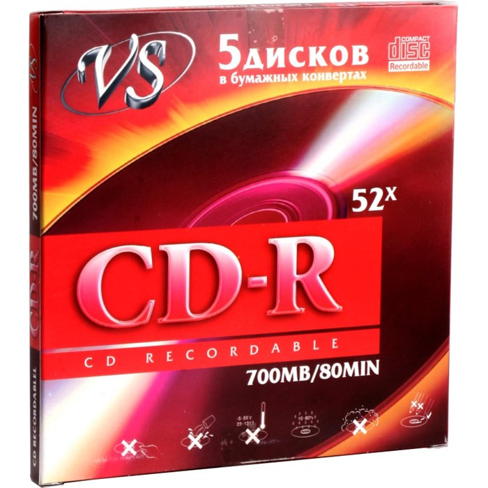 Носители информации CD-R 80 52x, VS, конверт/5шт/уп 1988360 - фото 848199